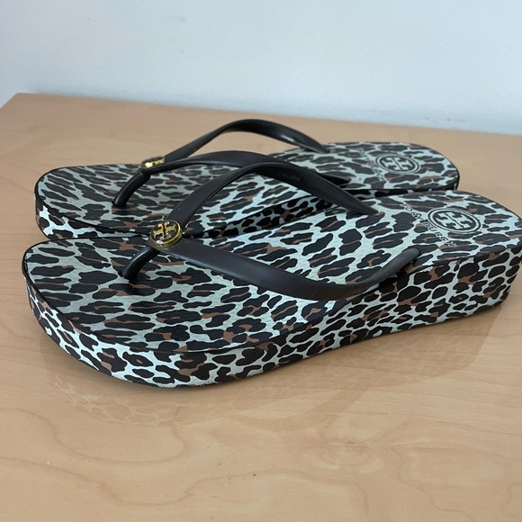 Tory Burch Shoes - Tory Burch wedge platform leopard print sandals flip flops 8